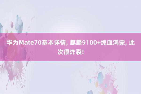 华为Mate70基本详情, 麒麟9100+纯血鸿蒙, 此次很炸裂!