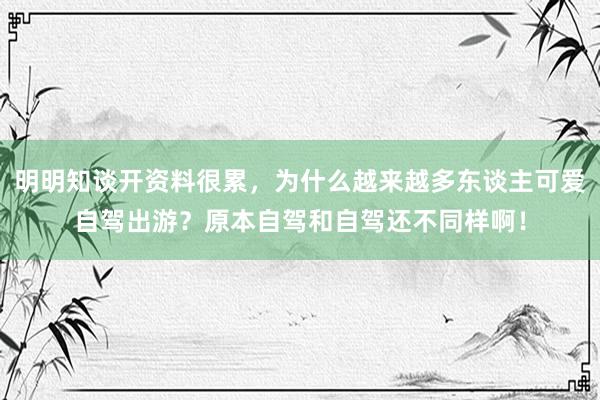 明明知谈开资料很累，为什么越来越多东谈主可爱自驾出游？原本自驾和自驾还不同样啊！